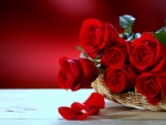Beautiful roses in a basket