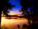 Canoe and Balloon at Sunset