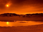 Beach in Fire at Sunset