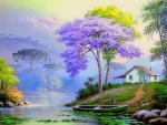 Colorful Trees with Cottage