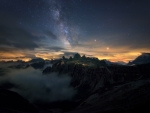 Foggy Mountains under Starry Sky