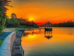 Gazebo in Lake Sunset