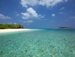 Tropical beach with clear water in the distance