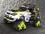 ken block's subaru rally car on snow tracks