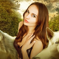 Young Beauty with Huskies