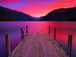 Jetty on Lake in Red Sunset