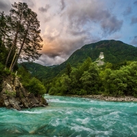 Beautiful River in Mountain Forest