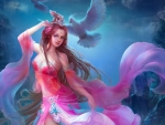 Girl in Pink with Birds