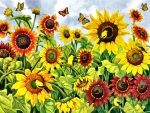 Sunflowers and Goldfinch - Birds FC