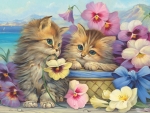 Kittens Among Pansies