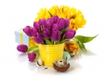 Bouquet of Purple and Yellow Tulips