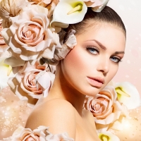 Model girl with flowers