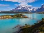 Chilean landscape of mountains, lake and island