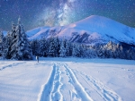 Milky Way Over the Snowy Mountains
