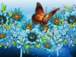 Blossoms Blue Butterfly Bright