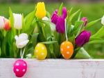 Spring Flowers And Easter Eggs