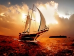 Boat on the Ocean in the Sunset