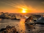 Ice on Beach During Sunset