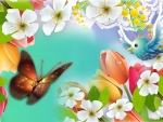 Birds Butterly Blossoms