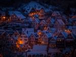 Winter village at night