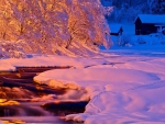 Small River in the Winter Sunset