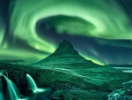 Waterfalls Under the Northern Lights