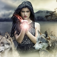 Girl Stands Among the Wolves