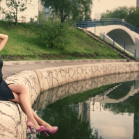 Model at a Reflecting Pool