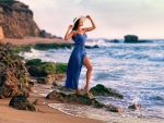 Blue Dress Girl at Coast