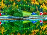Charming Cottages Reflected in the Lake
