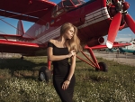 Model Posing with a Russian Antonov An-2 Bi-Plane