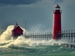 Lighthouse in Stormy Sea
