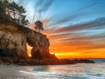 Ocean Rock with Arch at Sunset