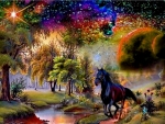 Black Horse Rainbow Painted With Diamonds