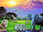 fields-dreams-clouds-zebras-grass-landscapes-seasons-plants-four-trees-pre-sunshine-sky-animals-giraffes-mountains-paintings