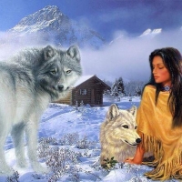 Native Woman With Wolves