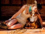 Beautiful Cowgirl With Her Dog