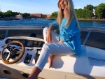 Anjelica Ebbi enjoying a boat ride