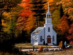 Old White Church In Autumn