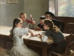 Interior With Card Playing Children