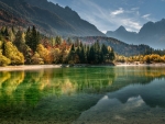 Calm Lake Surrounded with Trees and Mountains