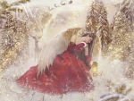 Angel in christmas forest