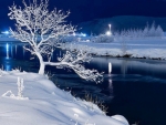 Magic nightfall over the river_Winter