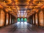 Early morning view under Bethesda Terrace, Central Park, NYC