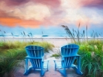 Blue Chairs At The Sea