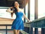 Summer Girl in Blue & White Dress