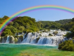 Rainbow over water cascades