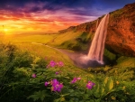 Waterfall at sunset
