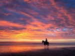Cowboy Riding on the Shoreline at Sunset