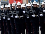 Royal Marines marching with SA80 SAR Photo credit: Royal Navy MOD